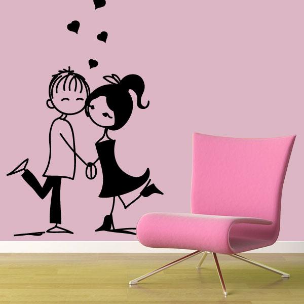 WALL STICKERS ADESIVI MURALI GATTI e CUORI INNAMORATI LOVE AMORE DESIGN  MURO