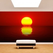 Foto muro murales sole tramonto sul mare