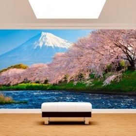 Foto muro murales Monte Fuji alberi fiore di ciliegia