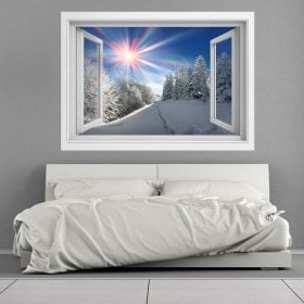 Raggi di sole di Windows vinile 3D montagne nevose