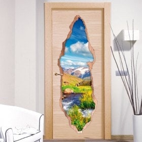 Vinile per porte Brook nelle montagne 3D