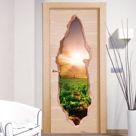 Tramonto nel vinile 3D porte vigneto