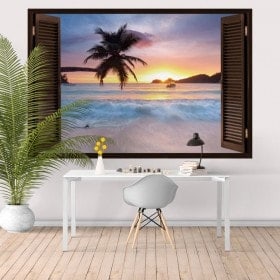 Windows in vinyl tramonto sulla spiaggia 3D