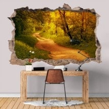Strada di parete 3D hole vinile nella foresta