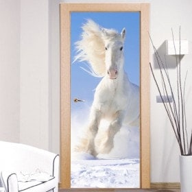 Vinile decorativo porte cavallo bianco neve