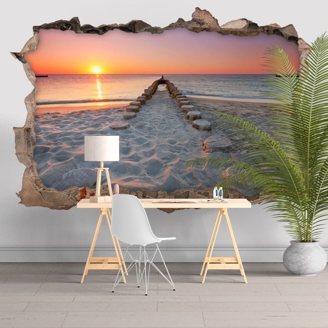 Adesivi da parete 3D spiaggia al tramonto