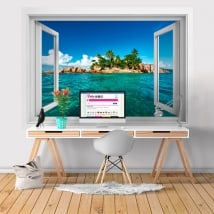 Vinile pareti finestra 3D isola tropicale