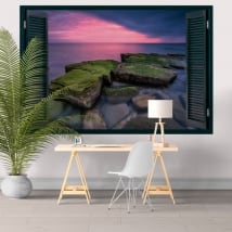 Vinile decorativo finestra tramonto sul mar nero 3D