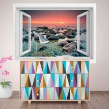Vinile decorativo finestra tramonto nel mare 3D