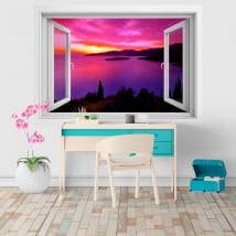 Sticker murale finestra tramonto in Grecia 3D