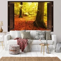 Vinili finestra alberi d'autunno 3D