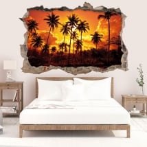Sticker murale sole e palme sulla spiaggia 3D
