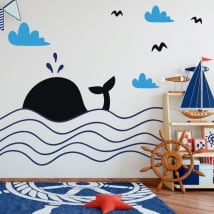 Vinile decorativo bambini balena in mare