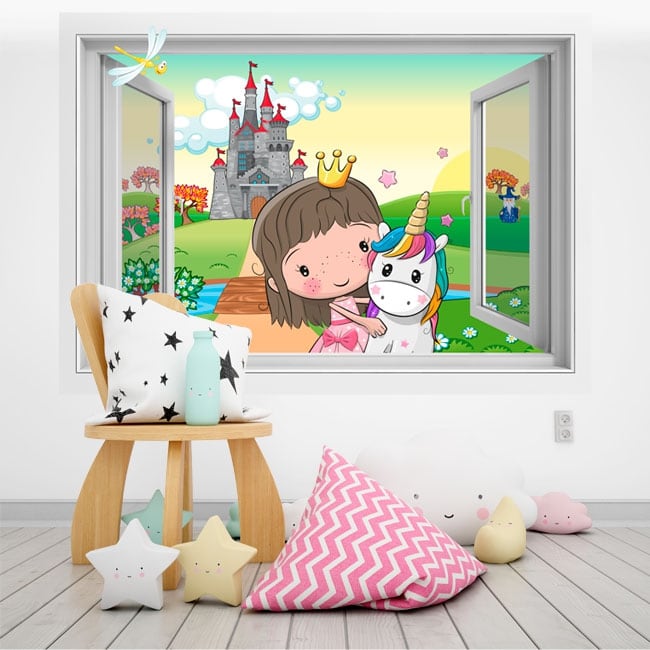 Vinile per bambini principessa e unicorno 3d