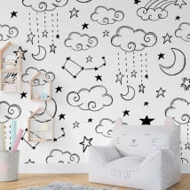 Murales in vinile nuvole luna e stelle