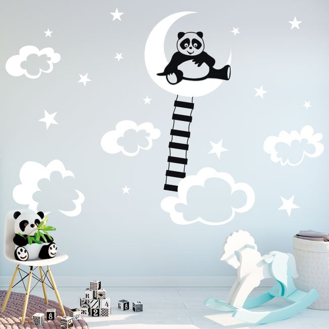 Vinili e adesivi per bambini panda sulla luna