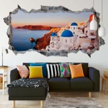 Panoramic vinyl santorini greece island 3d