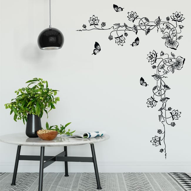 Adesivi da muro fiori verticali e farfalle stickers