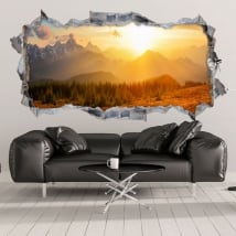 Vinile decorativo 3d tramonto in montagna