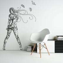 Vinile decorativo e adesivi silhouette donna con uccelli