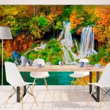 Murales pareti cascata della foresta in autunno