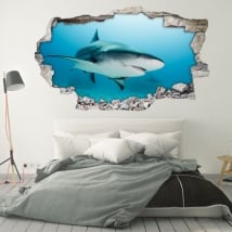 Vinile decorativo per i muri squalo 3d