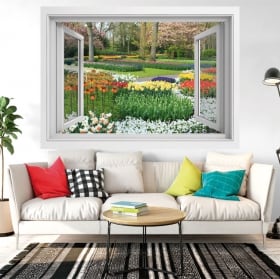 Vinile decorativo finestra fiori nel giardino 3d