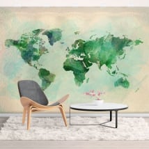 Murales di vinile decorativo mappa del mondo acquerello