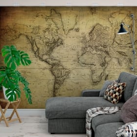 Murales adesivi mappa del mondo in stile vintage