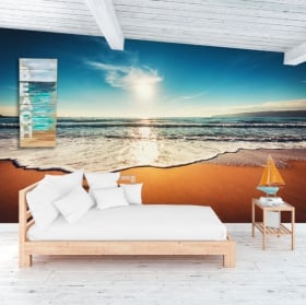 Murales in vinile palme e tramonto sulla spiaggia