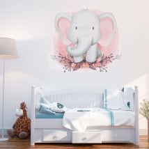 Vinile e adesivi elefante con fiori per bambini