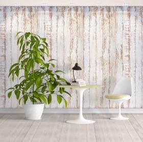 Murales in vinile con effetto legno bianco