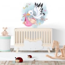 Vinile decorativo bambina e cicogna per neonati