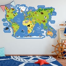 Vinili e adesivi per bambini mappa del mondo con animali