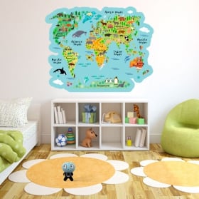 Vinili e adesivi mappa del mondo con animali per bambini