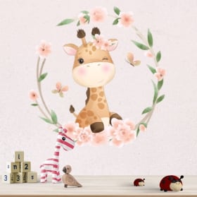 Vinile e adesivi murali giraffa con fiori