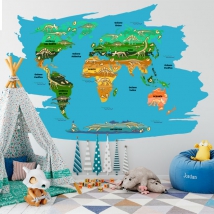 Tappeto in vinile per bambini mappa del mondo con animali - TenStickers