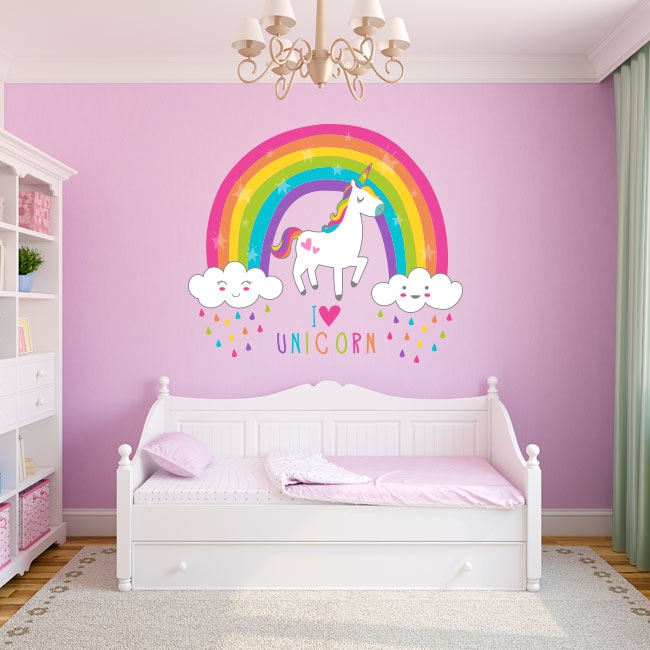 🥇 Adesivi murali unicorno con arcobaleno e nuvole 🥇