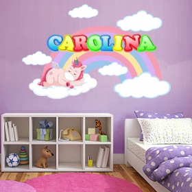 Stickers murali unicorno con nome personalizzato