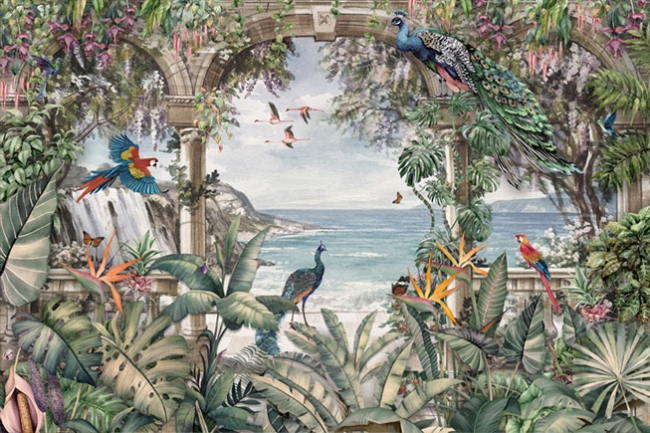 🥇 Carta da parati vintage o murale di piante e uccelli 🥇