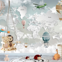 Carta da parati mappa del mondo globi e aerei da viaggio
