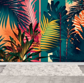Moderno murale o carta da parati con motivo a palme tropicali
