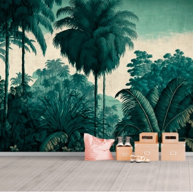 Illustrazione classica della giungla tropicale con carta da parati o murale di palme