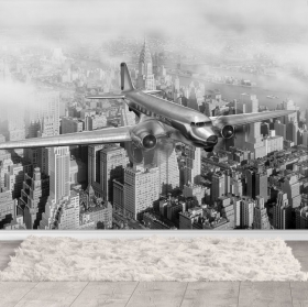 Carta da parati o murale aereo classico sorvola new york in bianco e nero