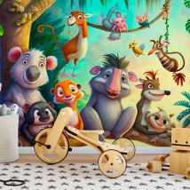 Carta da parati o illustrazione murale amici animali nella foresta dei bambini