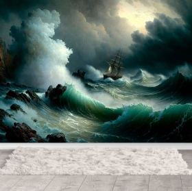Carta da parati o illustrazione murale nave che resiste alla tempesta